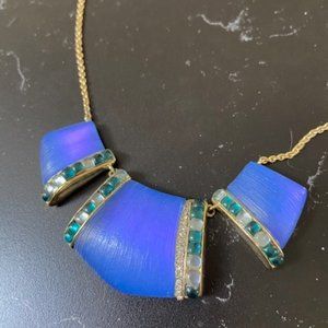 Alexis Bittar Blue Lucite Emerald Cabochons Bib Statement Necklace
